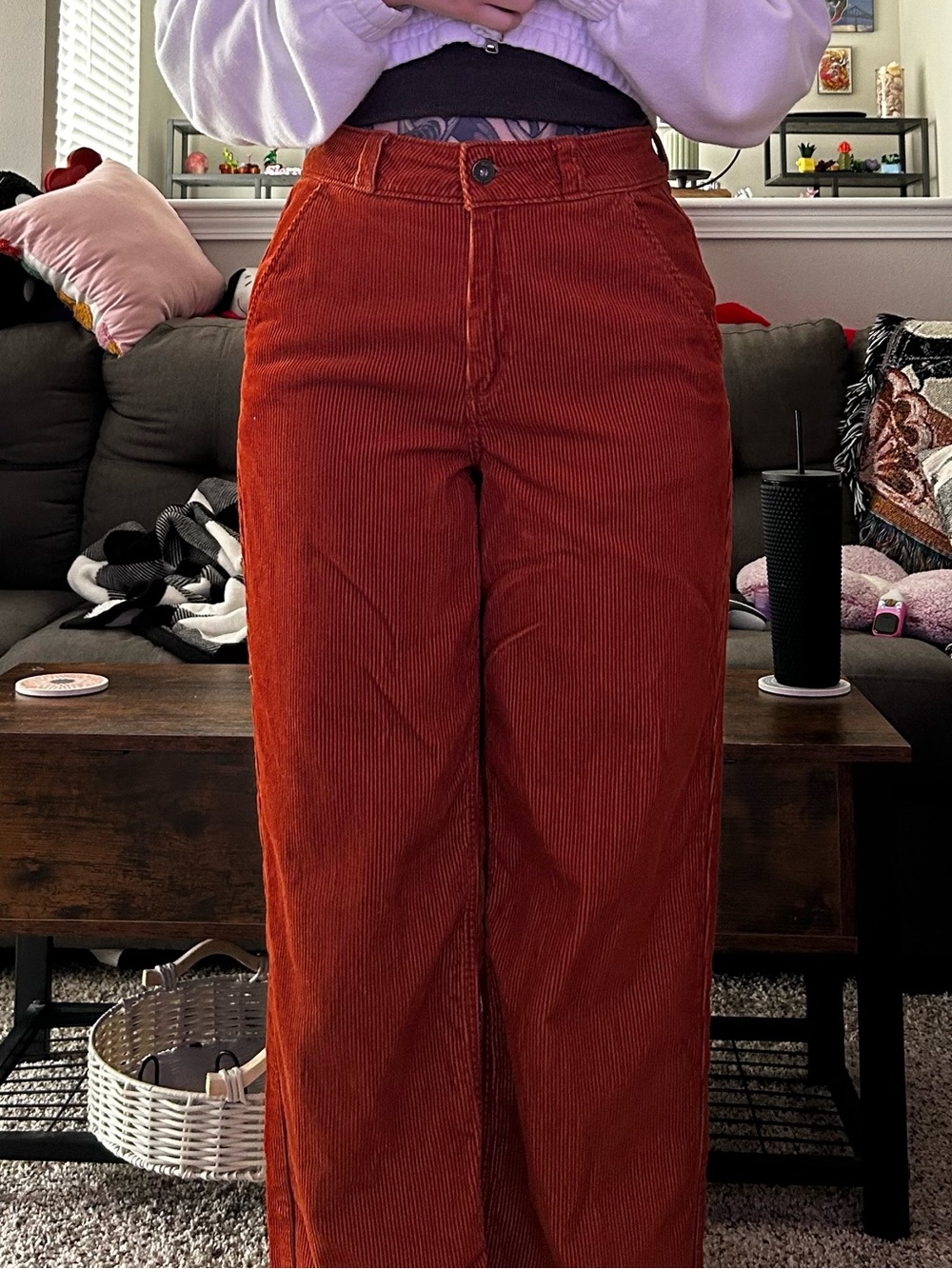 Vans Wide Leg Corduroy Pants in Rust Red